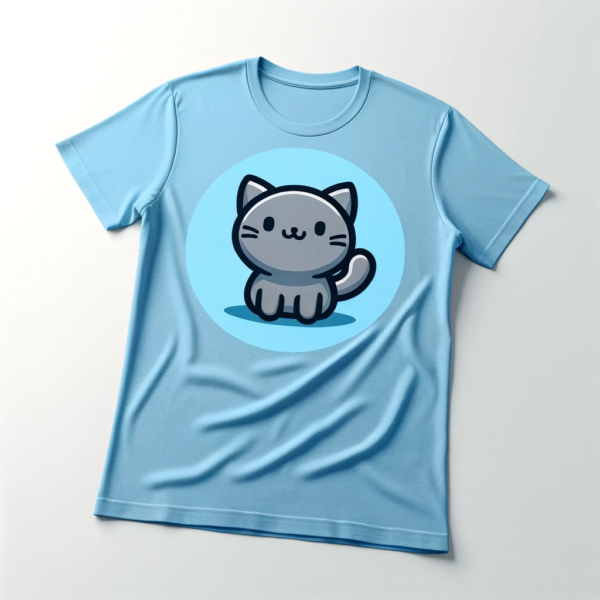 Sky Blue Cartoon Cat T-Shirt