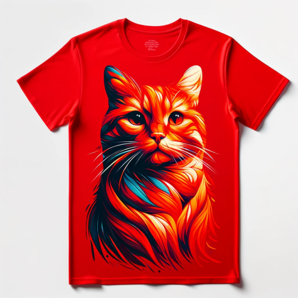 Vibrant Red Abstract Tabby Cat T-Shirt